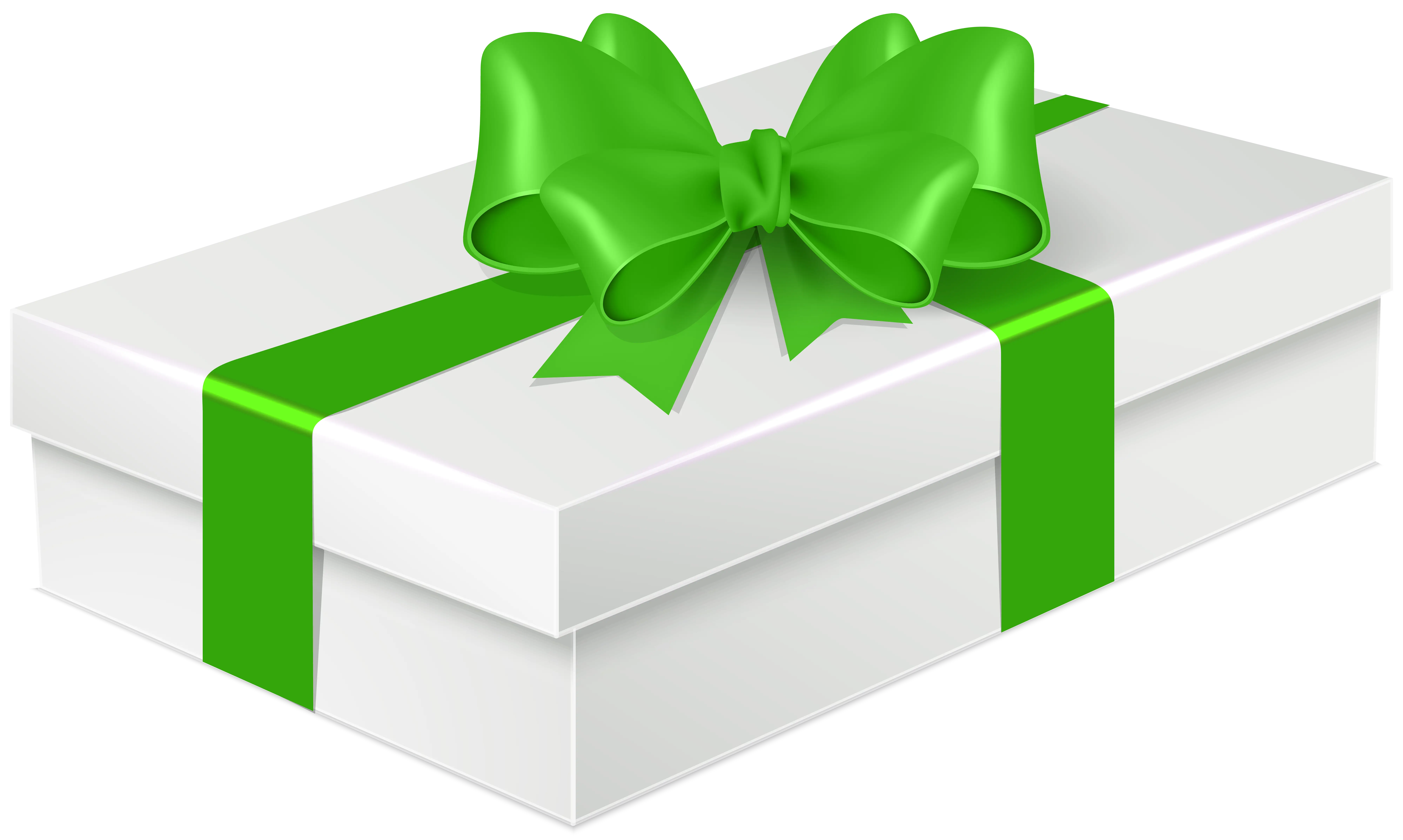 Elegant White Gift Box with Green Ribbon