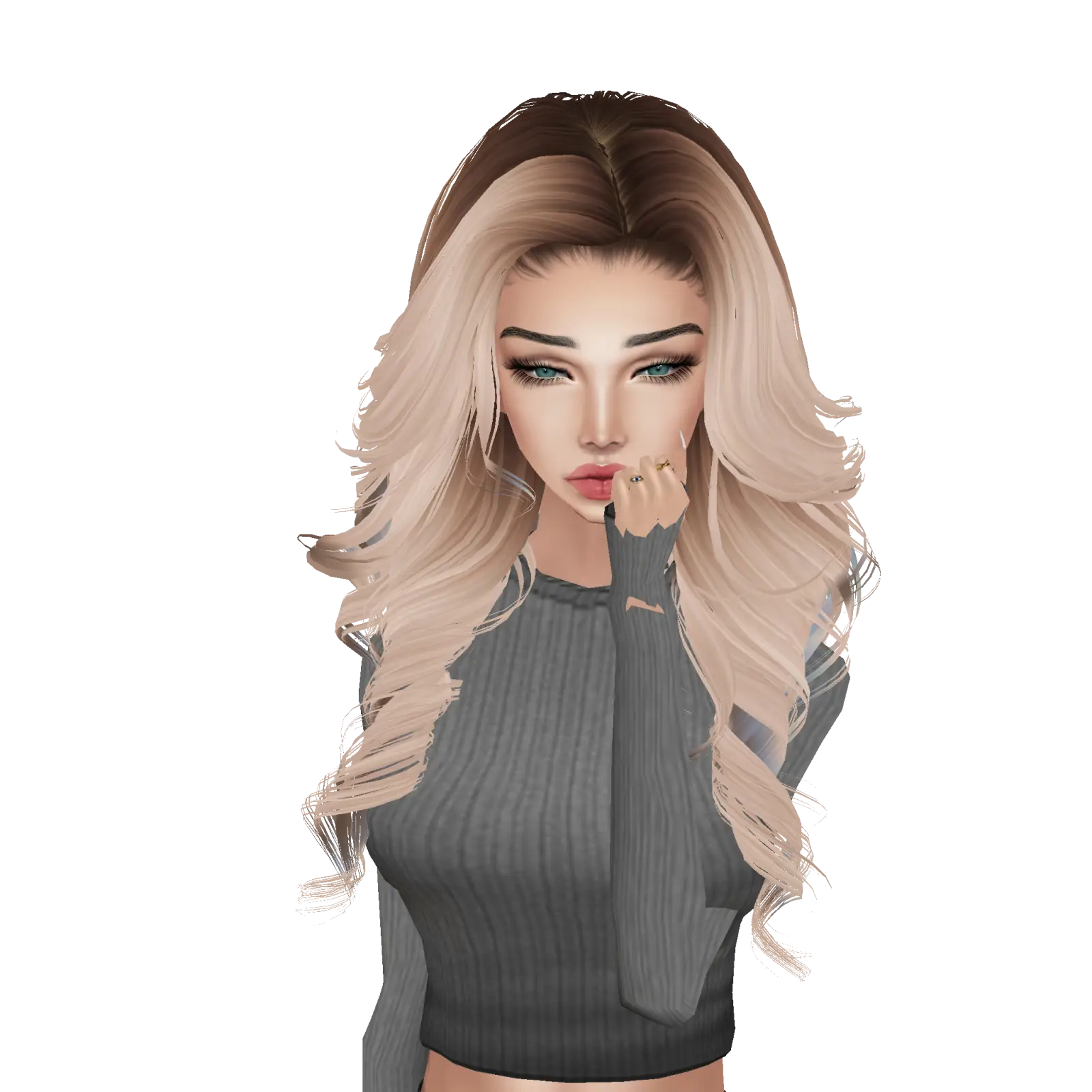 Blonde Animated Character in Grey Sweater