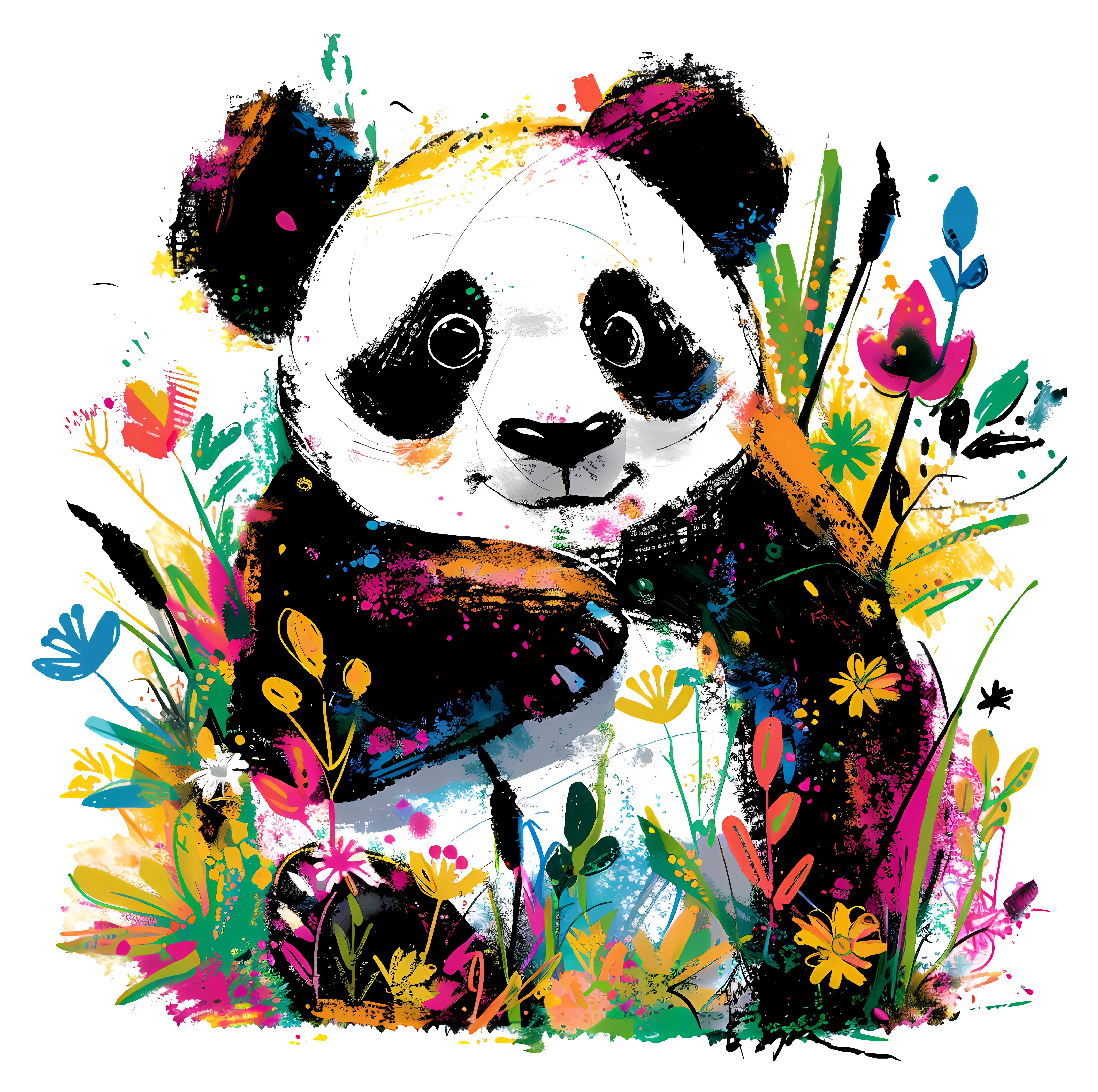 Panda with Colorful Flowers