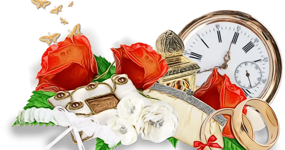 Beautiful Wedding Items with Roses and Clock