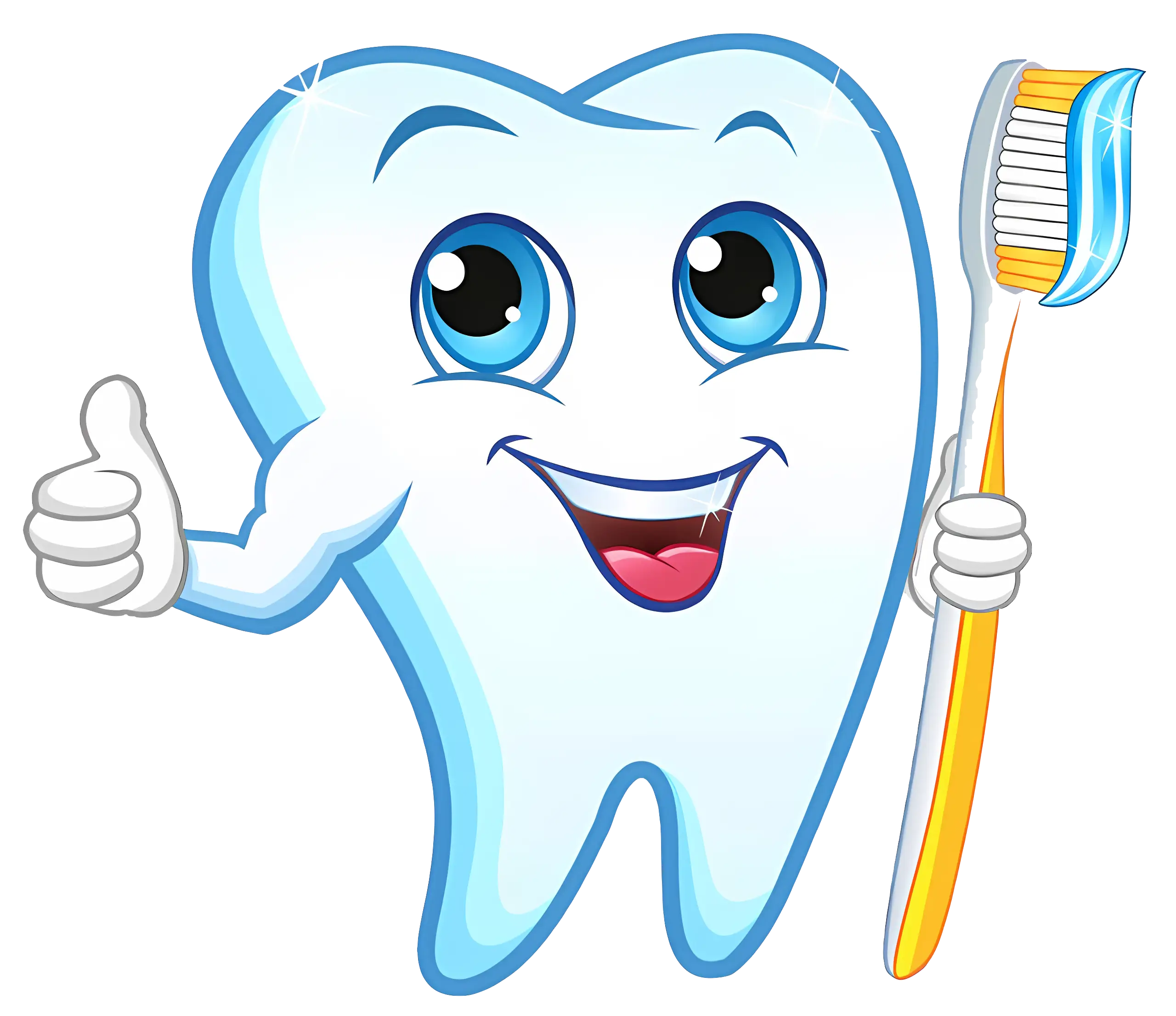 Cartoon Smiling Tooth Holding a Toothbrush