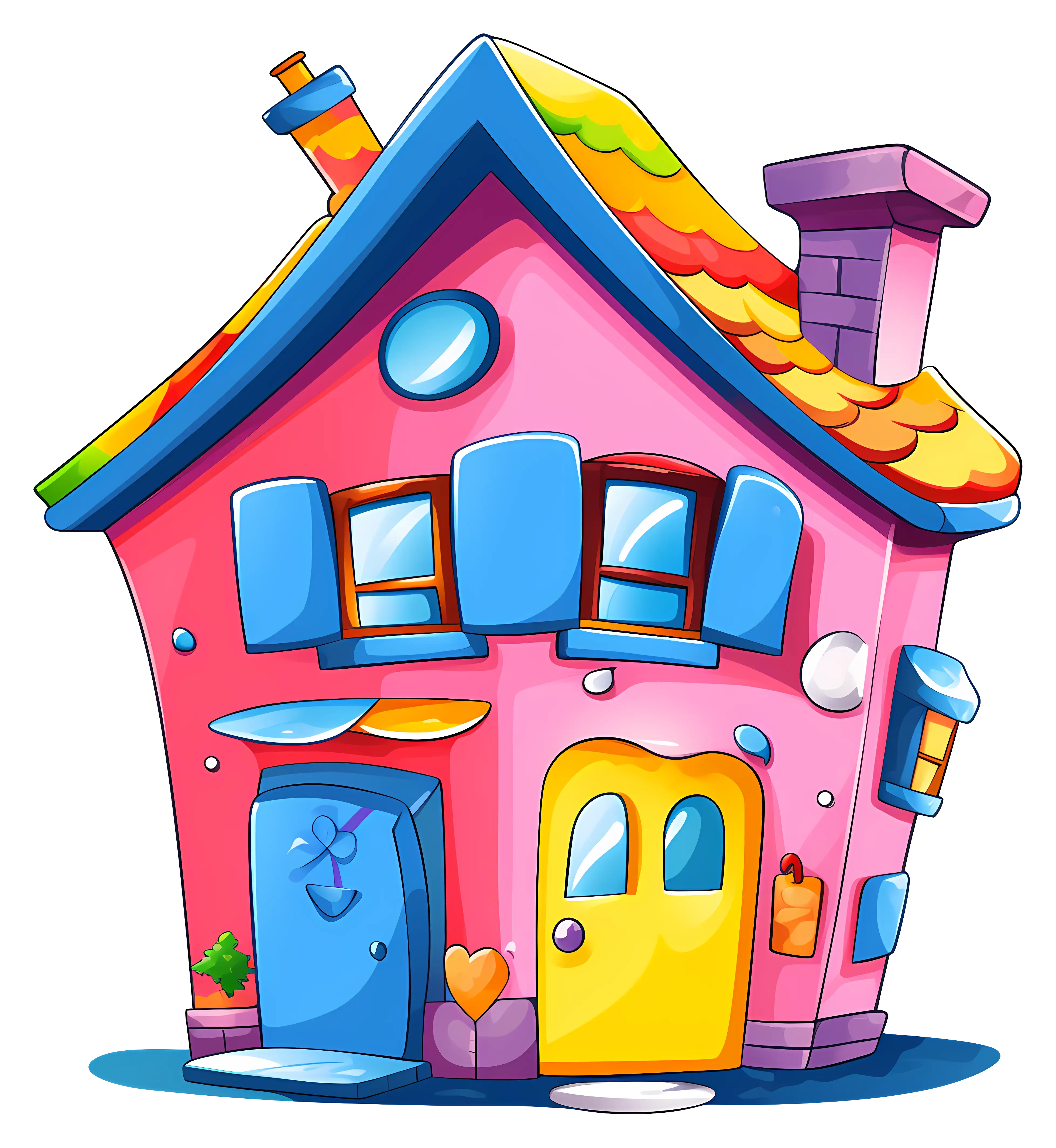 Colorful Pink Cartoon House with Chimney