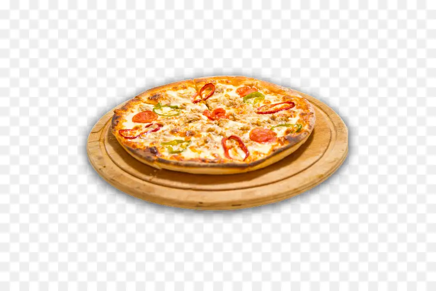 Delicious Pizza on Wooden Plate