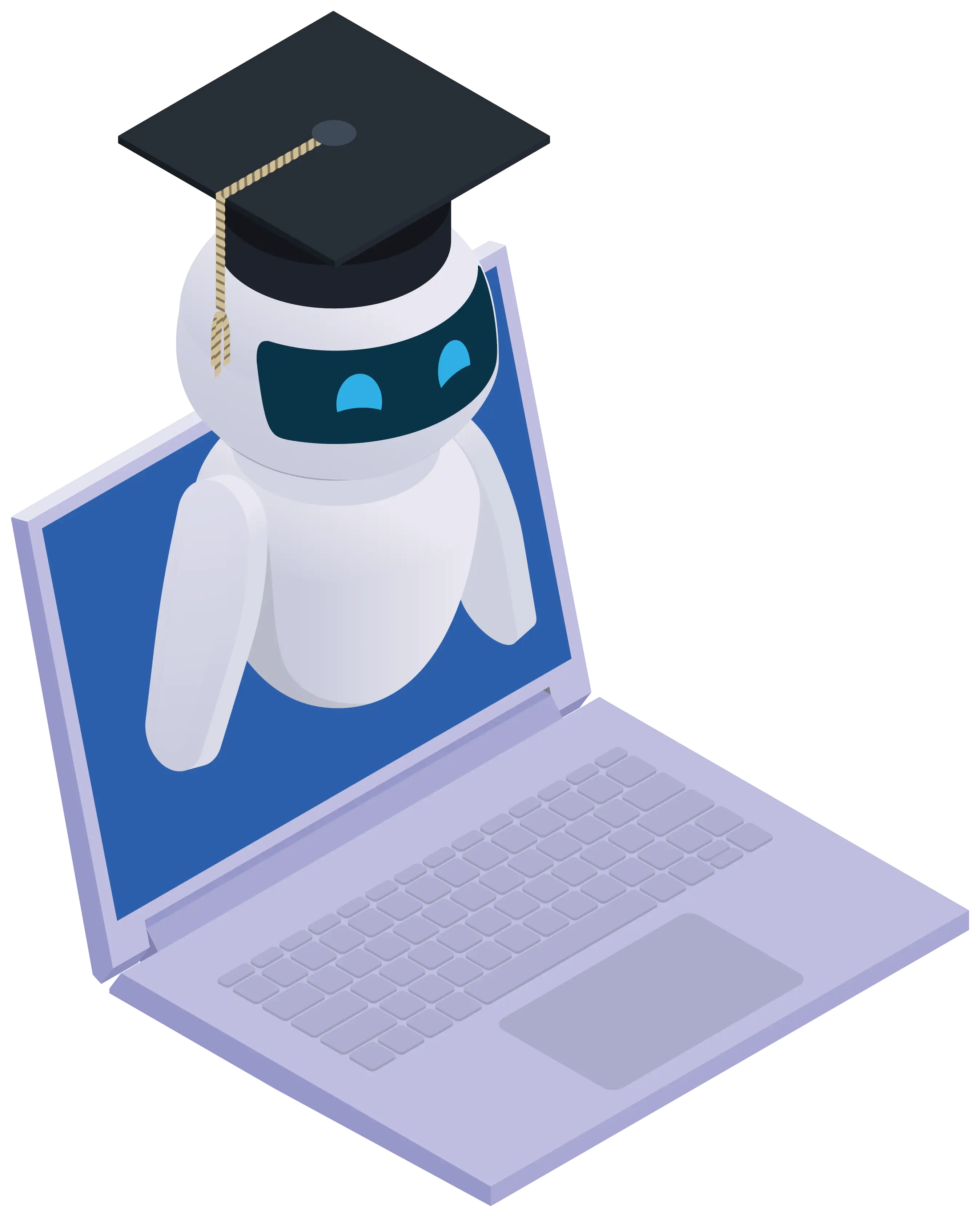 Graduation Robot Emerging from Laptop