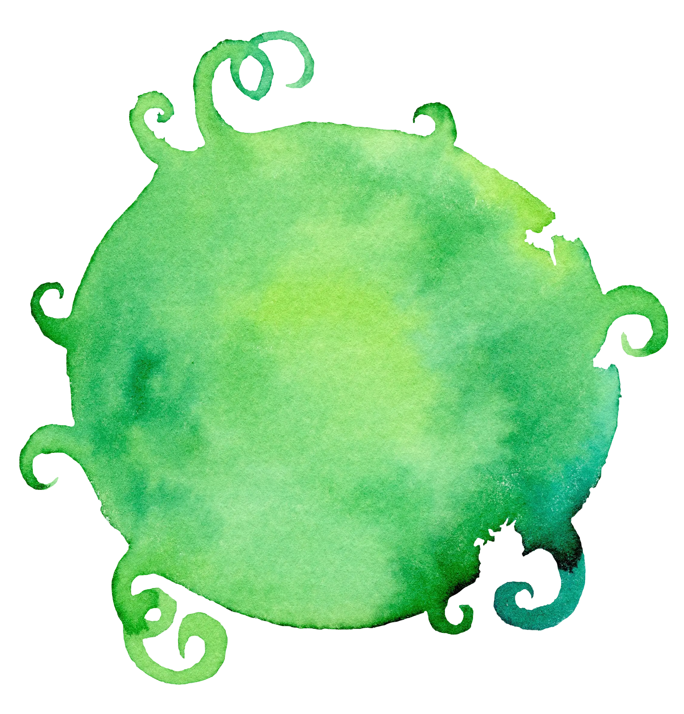 Green Watercolor Circle with Swirls