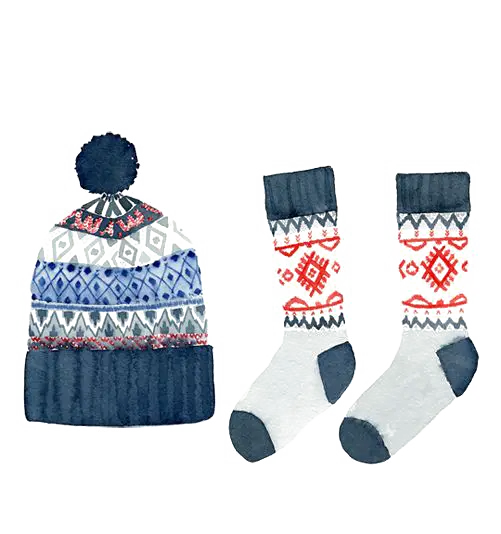 Winter Hat with Pom-pom and Patterned Socks