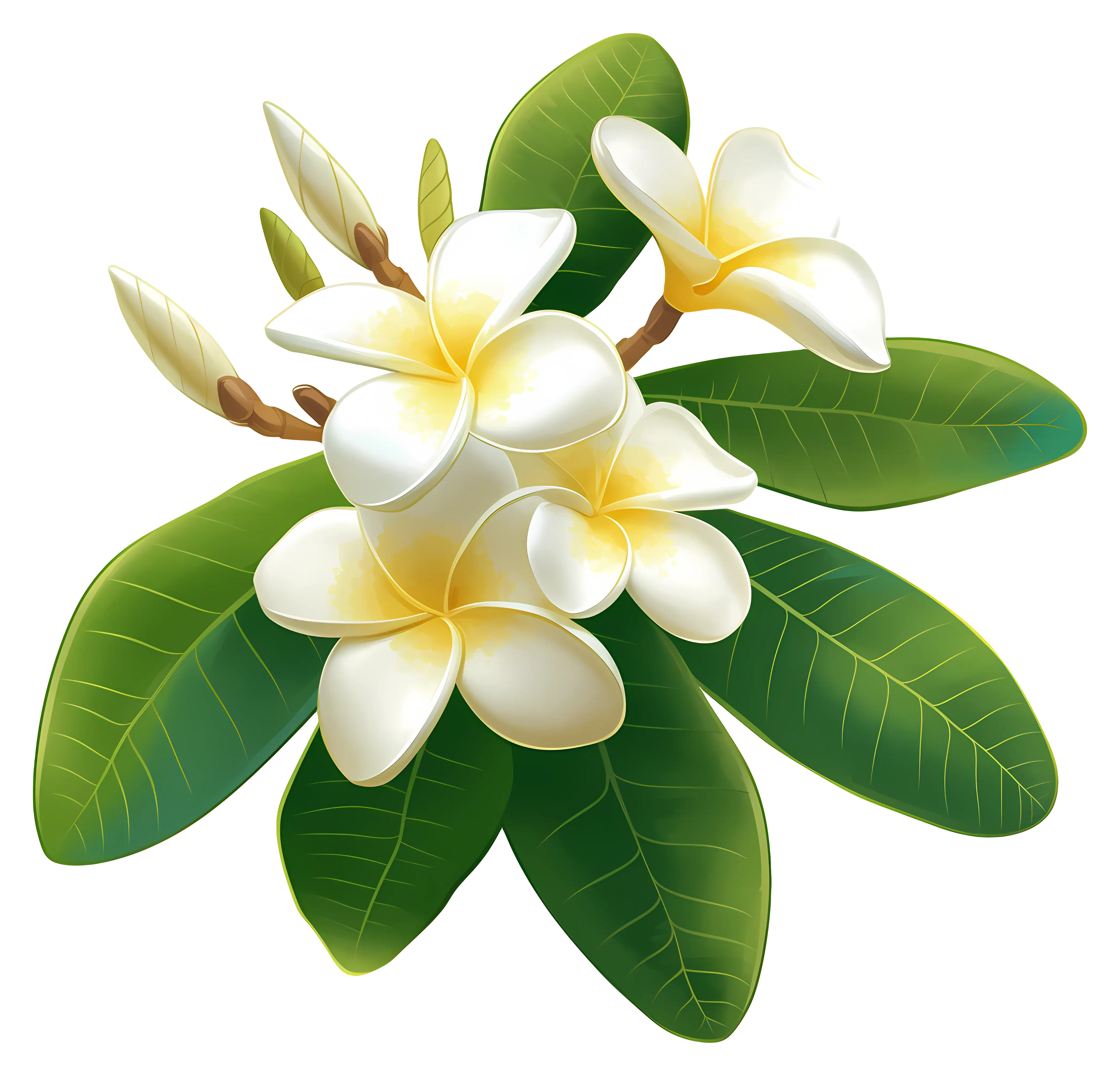 Plumeria Flowers with Green Leaves
