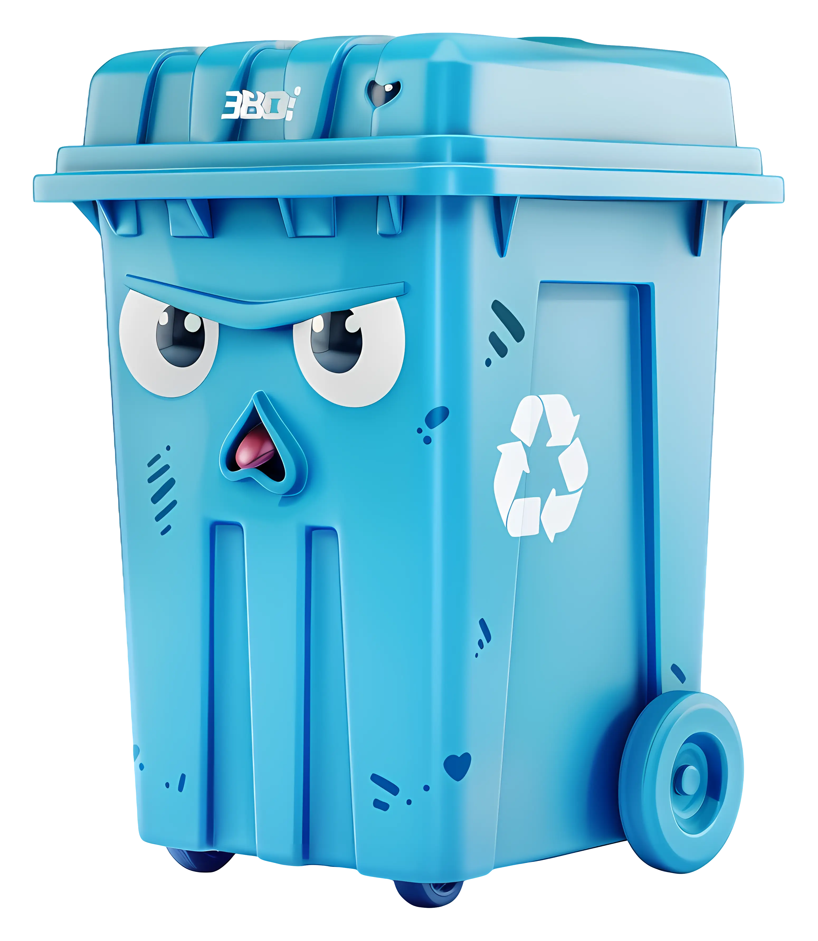 Blue Recycling Bin with Face