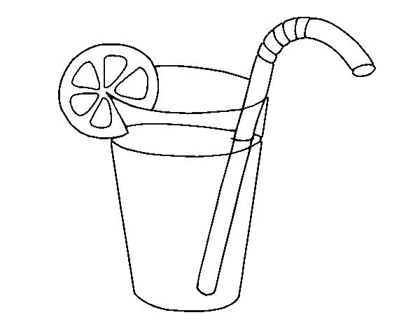 Line Drawing of a Glass with Lemon and Straw