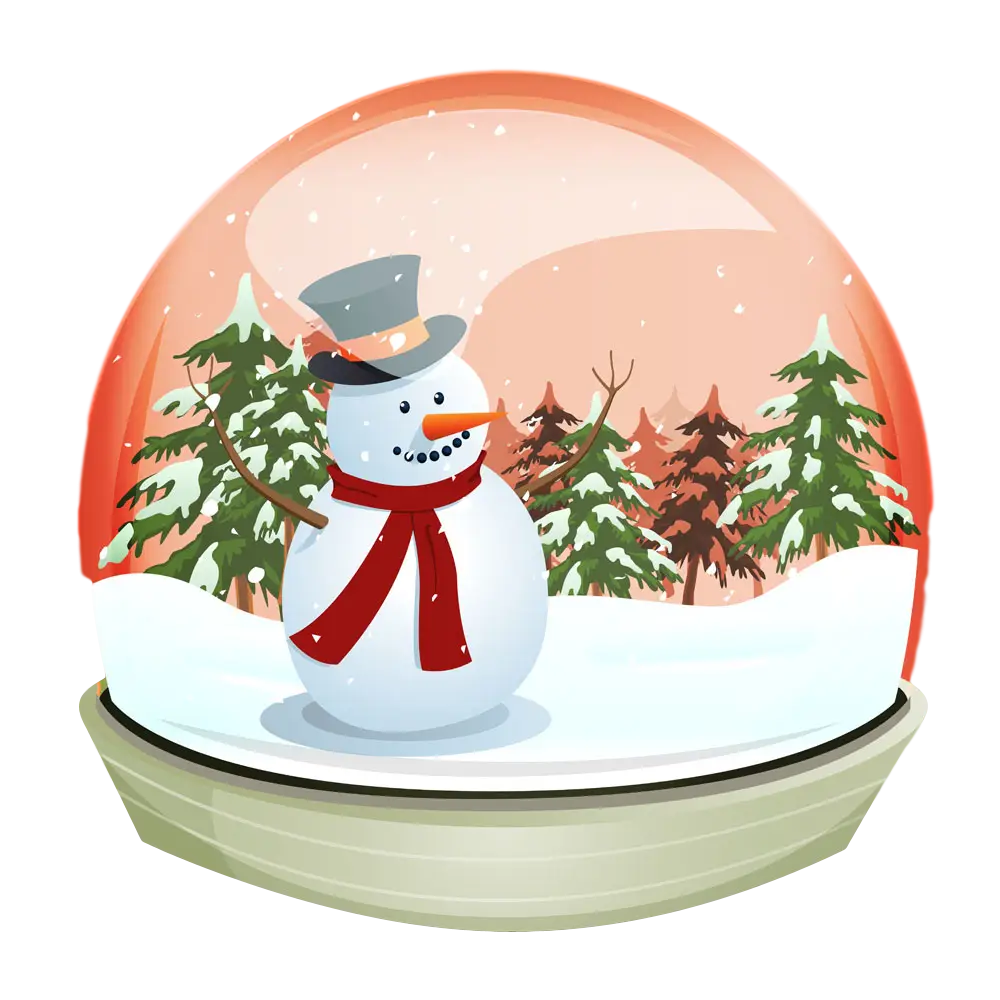 Snowman in Festive Snow Globe with Winter Background