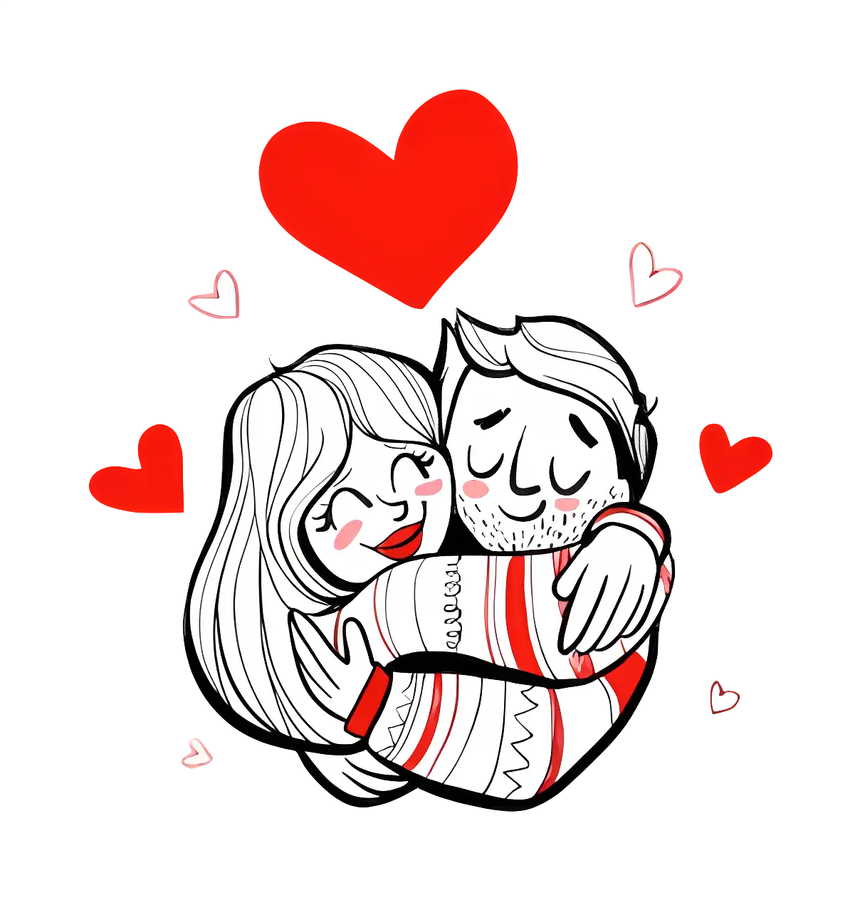 Hugging Couple with Hearts