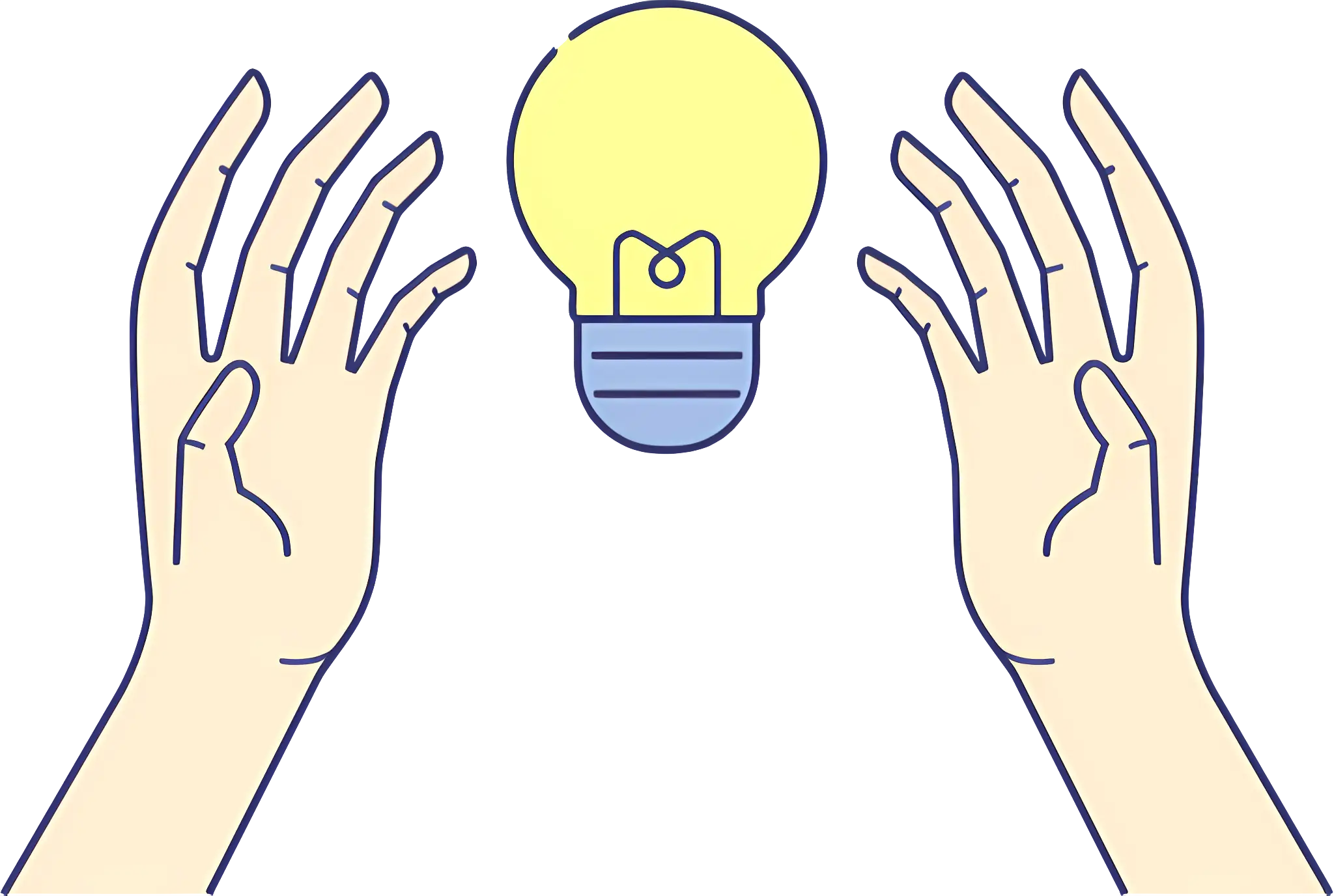 Illustrated Hands Holding a Light Bulb