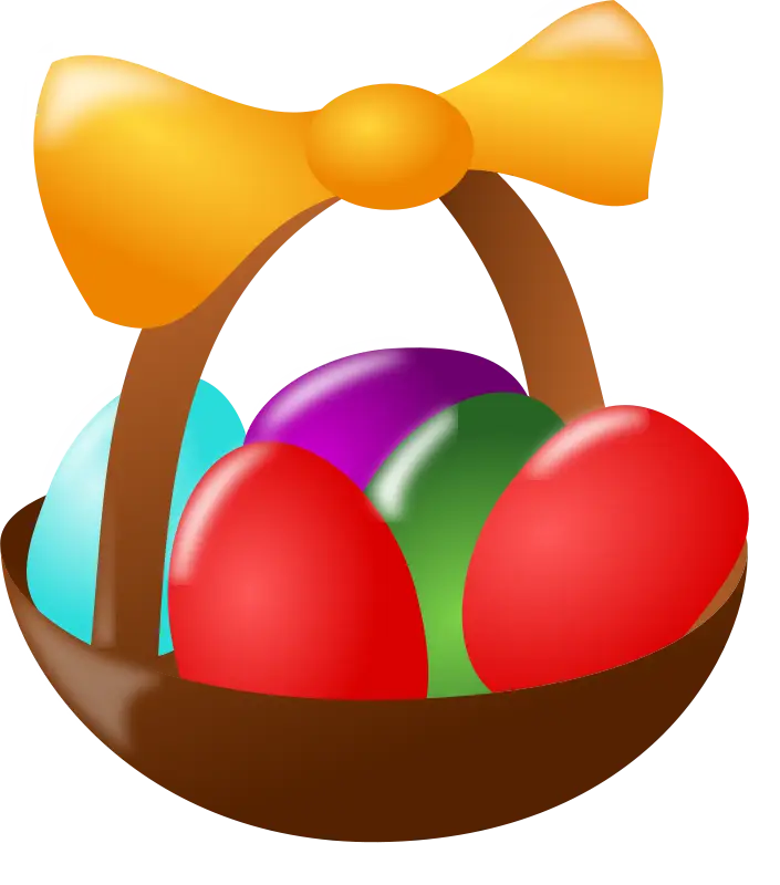 Basket of Colorful Easter Eggs with Yellow Bow