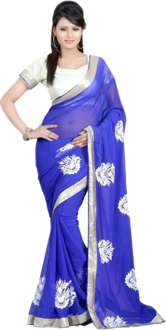 Elegant Blue Saree with White Embroidery