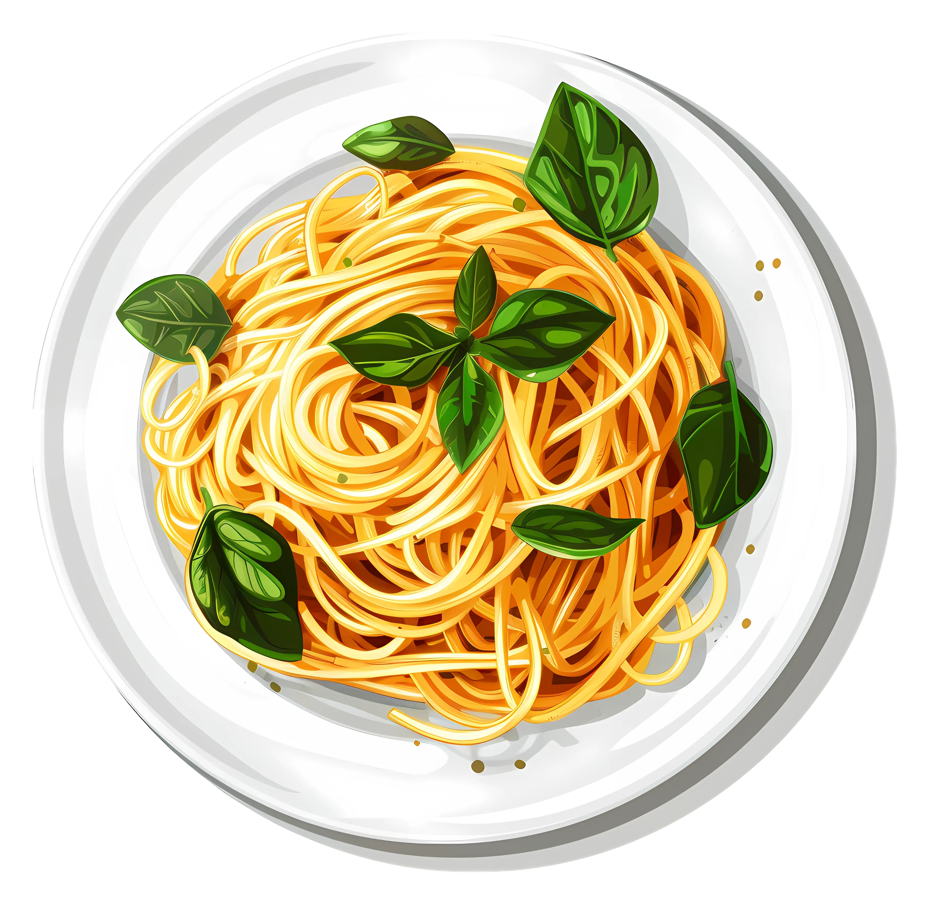 Plate of Spaghetti Topped with Fresh Basil
