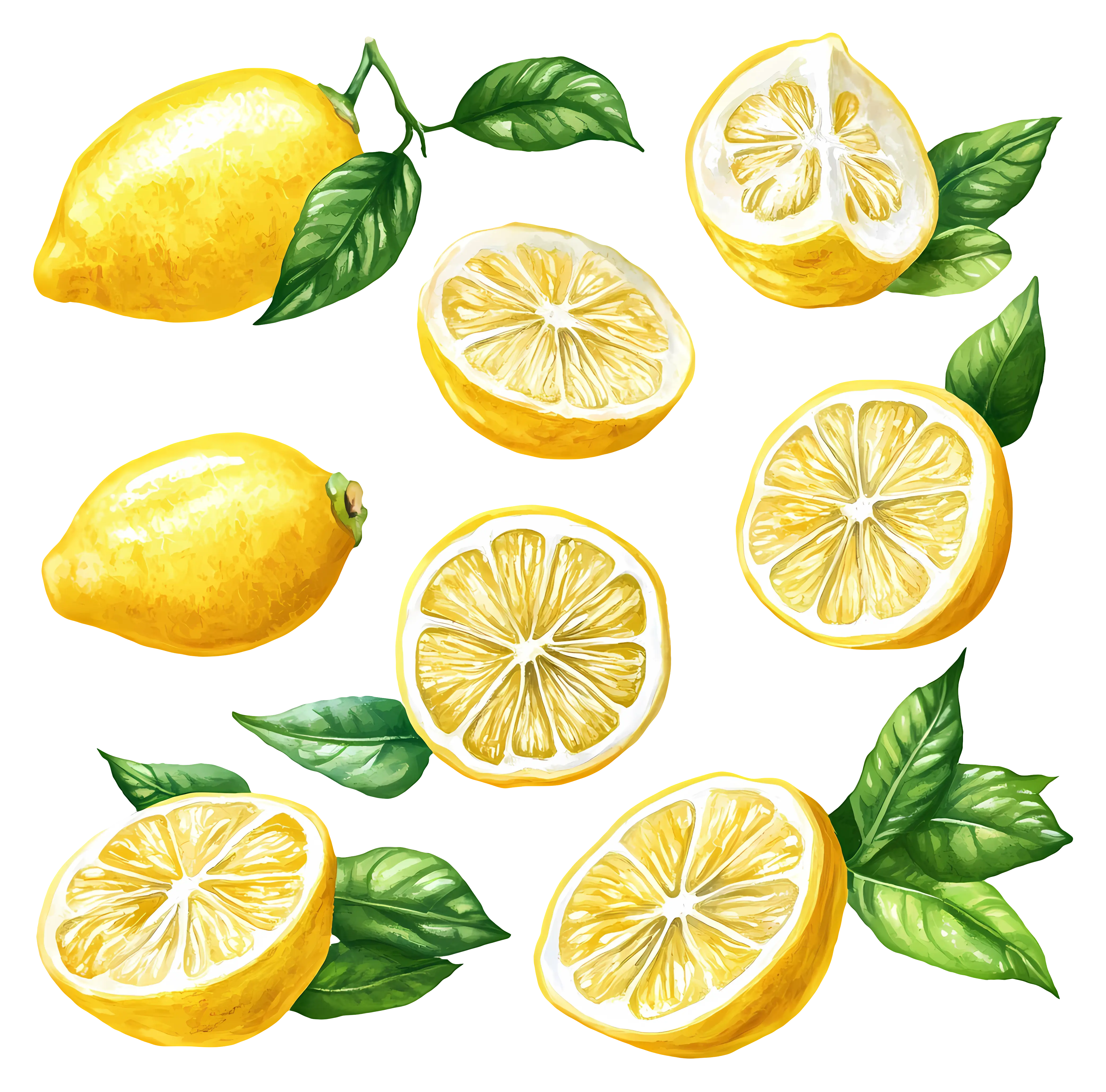 Vibrant Yellow Lemons with Green Leaves