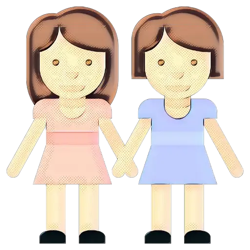 Cartoon Twin Girls Holding Hands