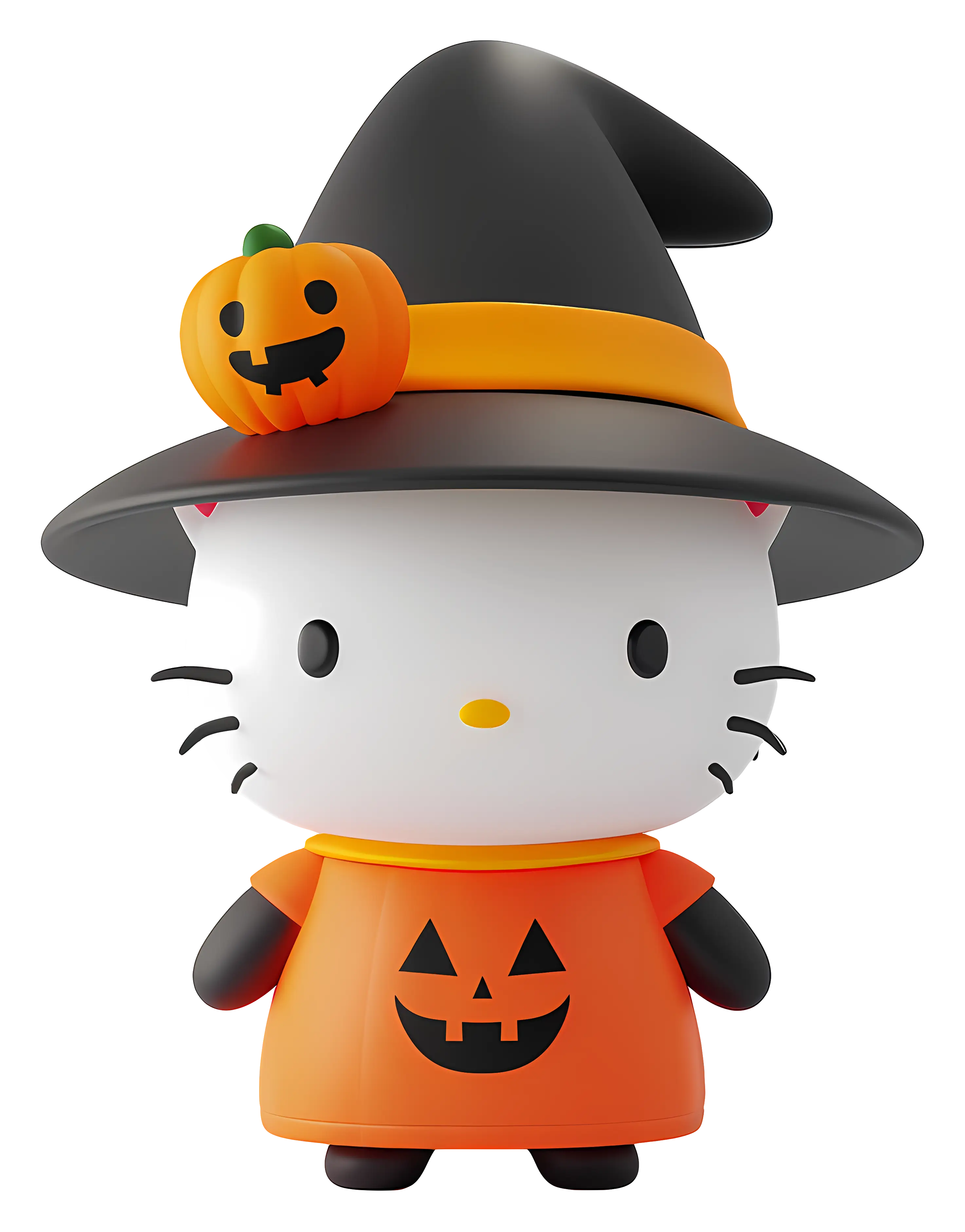 Cartoon Cat in a Witch Costume with Pumpkin Hat