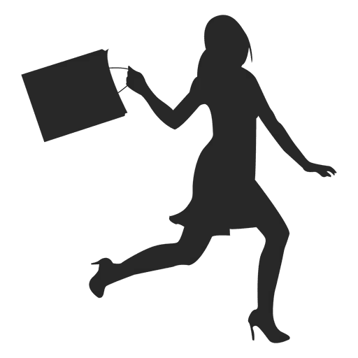 Silhouette of Woman Running with Shopping Bag