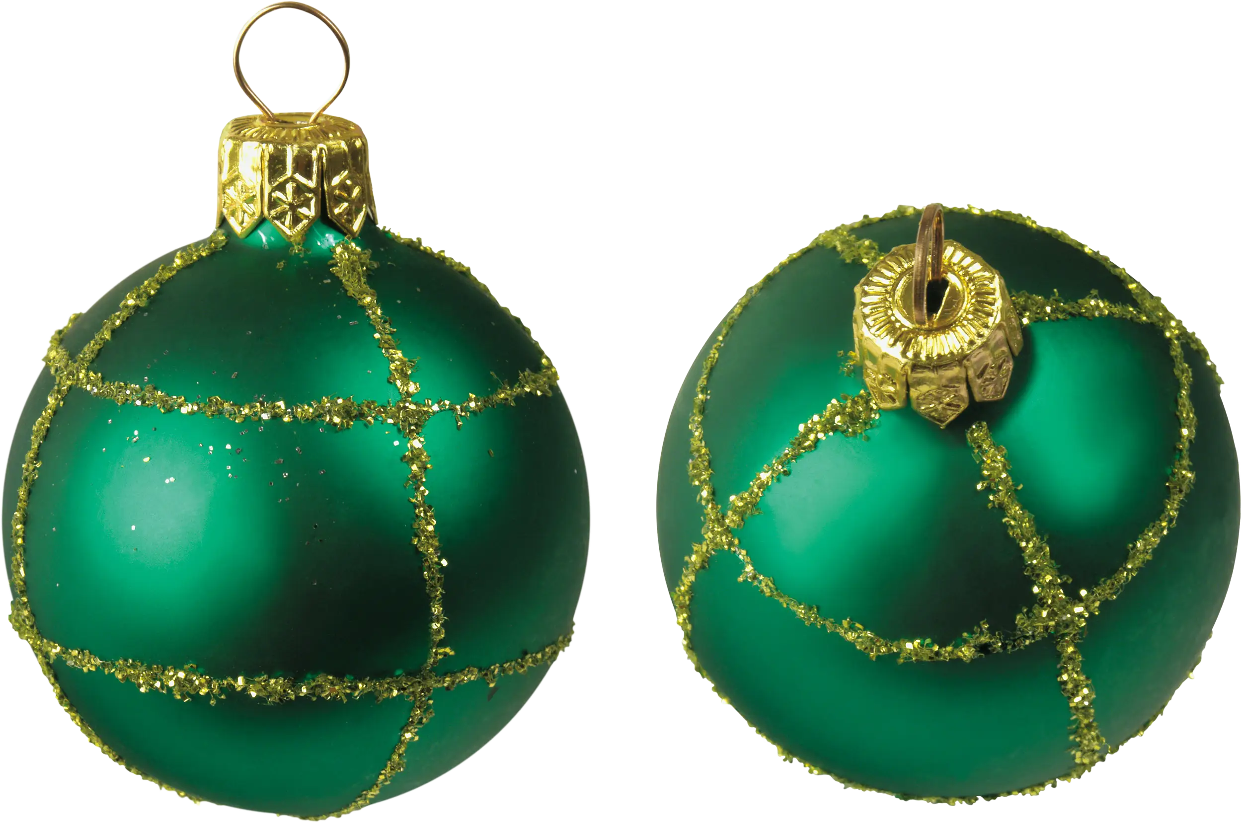 Green Christmas Ornaments with Glitter Design
