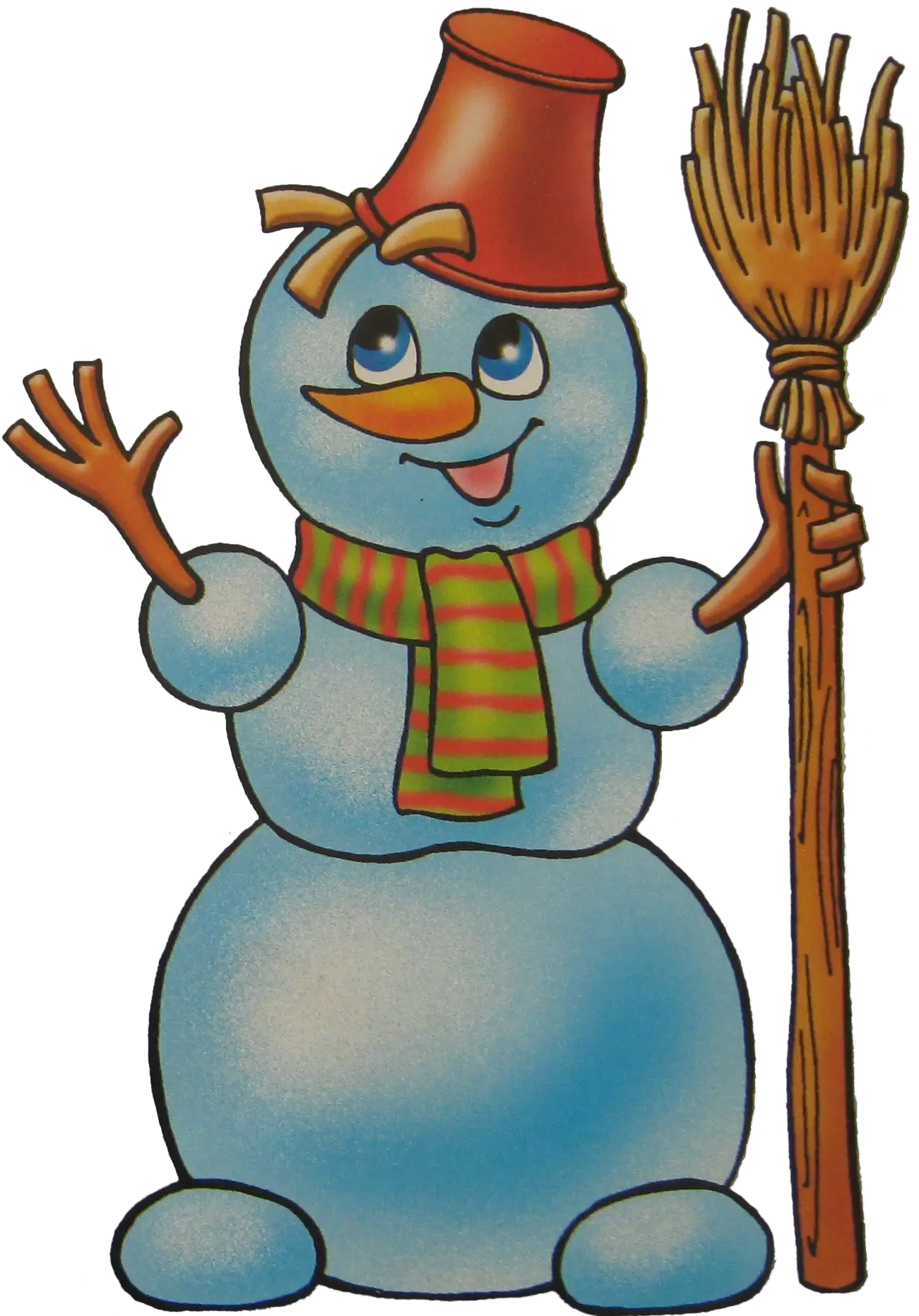 Cheerful Snowman with Broom