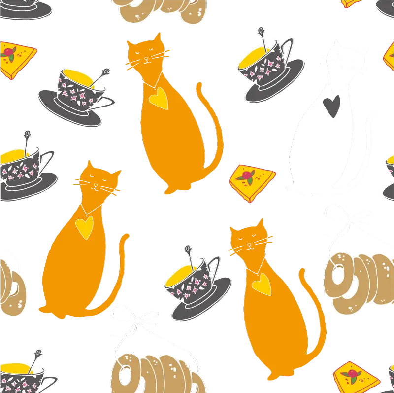 Pattern of Cats and Teacups