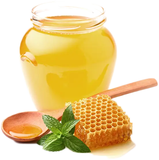Delicious Honey Jar with Honeycomb and Spoon