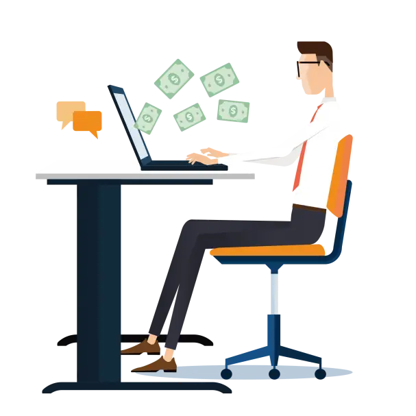 Man at Desk Working on Laptop Illustration