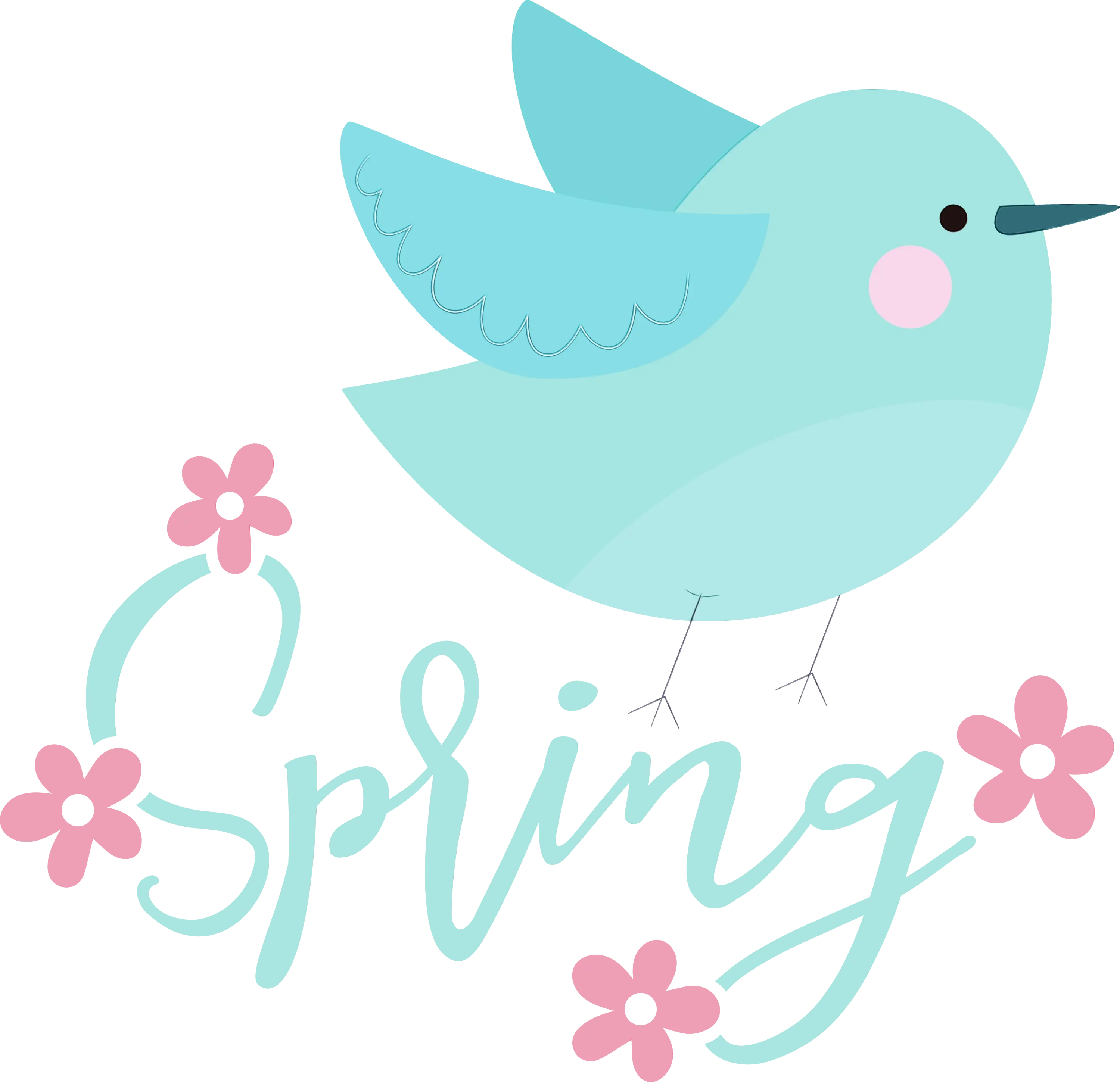 Blue Bird Illustration with Spring Text