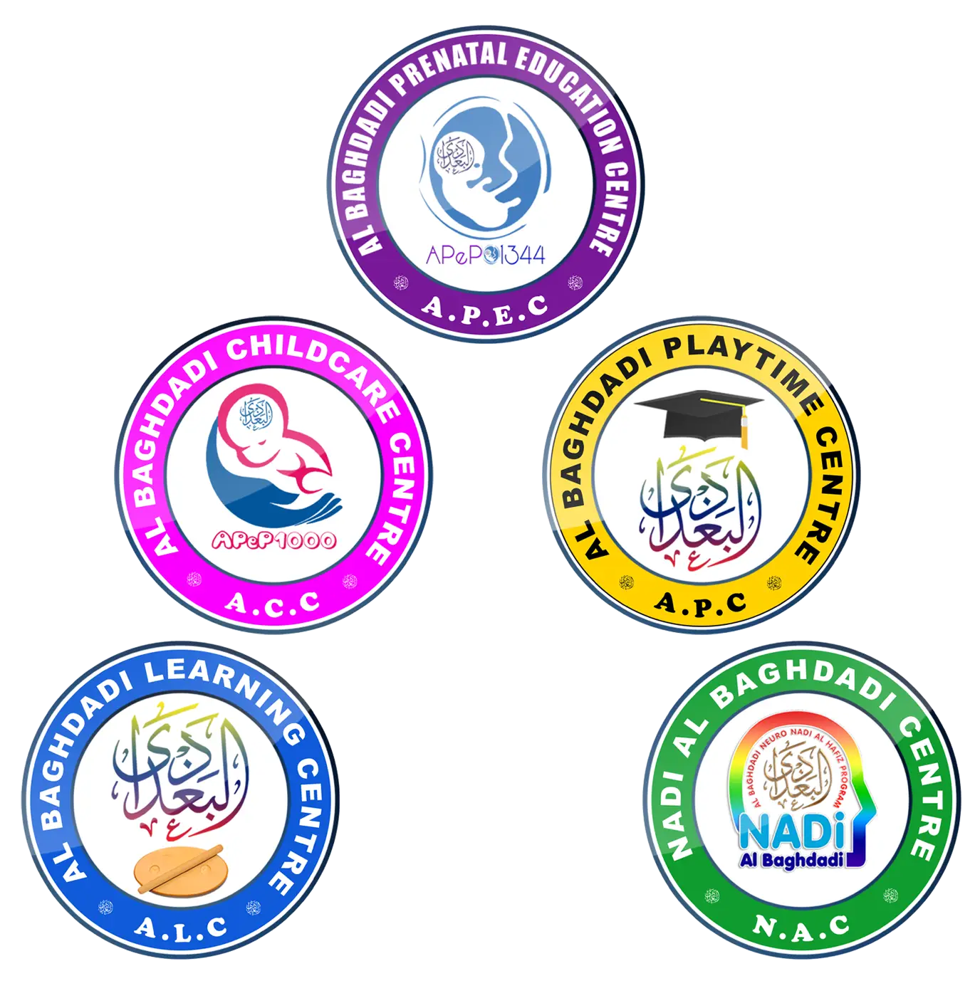 Colorful Al Baghdadi Education Center Logos