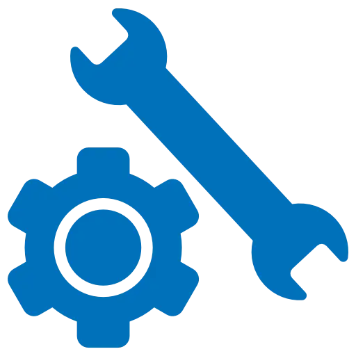 Blue Gear and Wrench Mechanical Icon