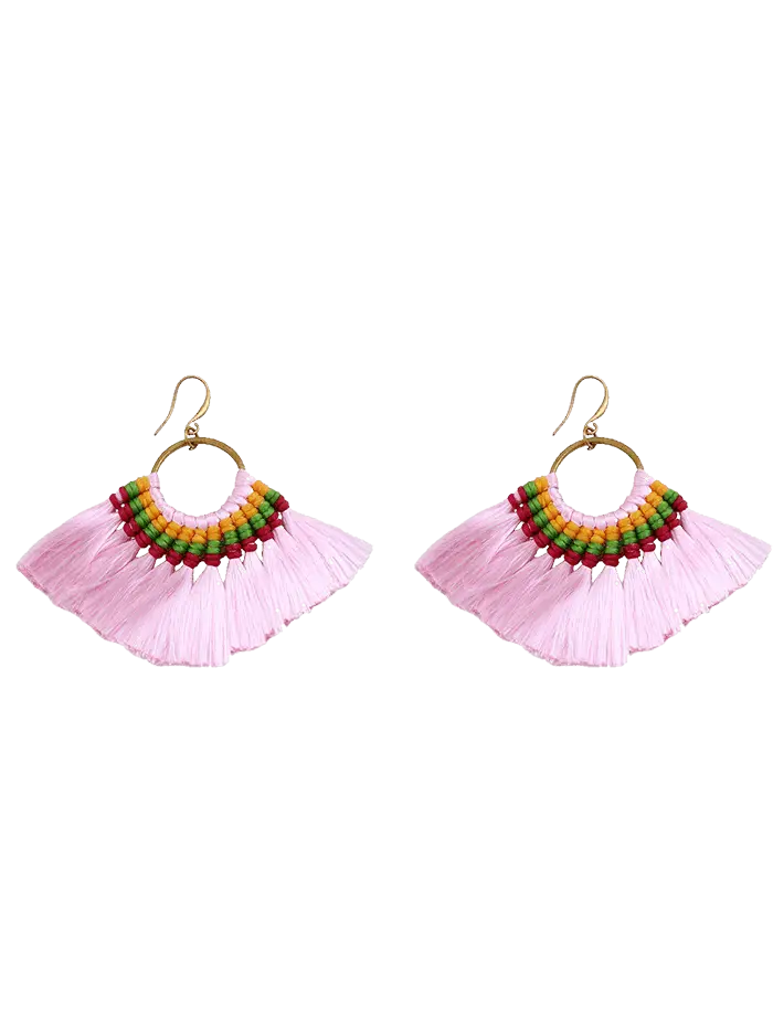 Colorful Pink Tassel Earrings