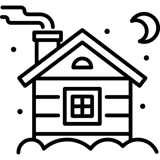 Simple Black and White House Outline with Nighttime Theme