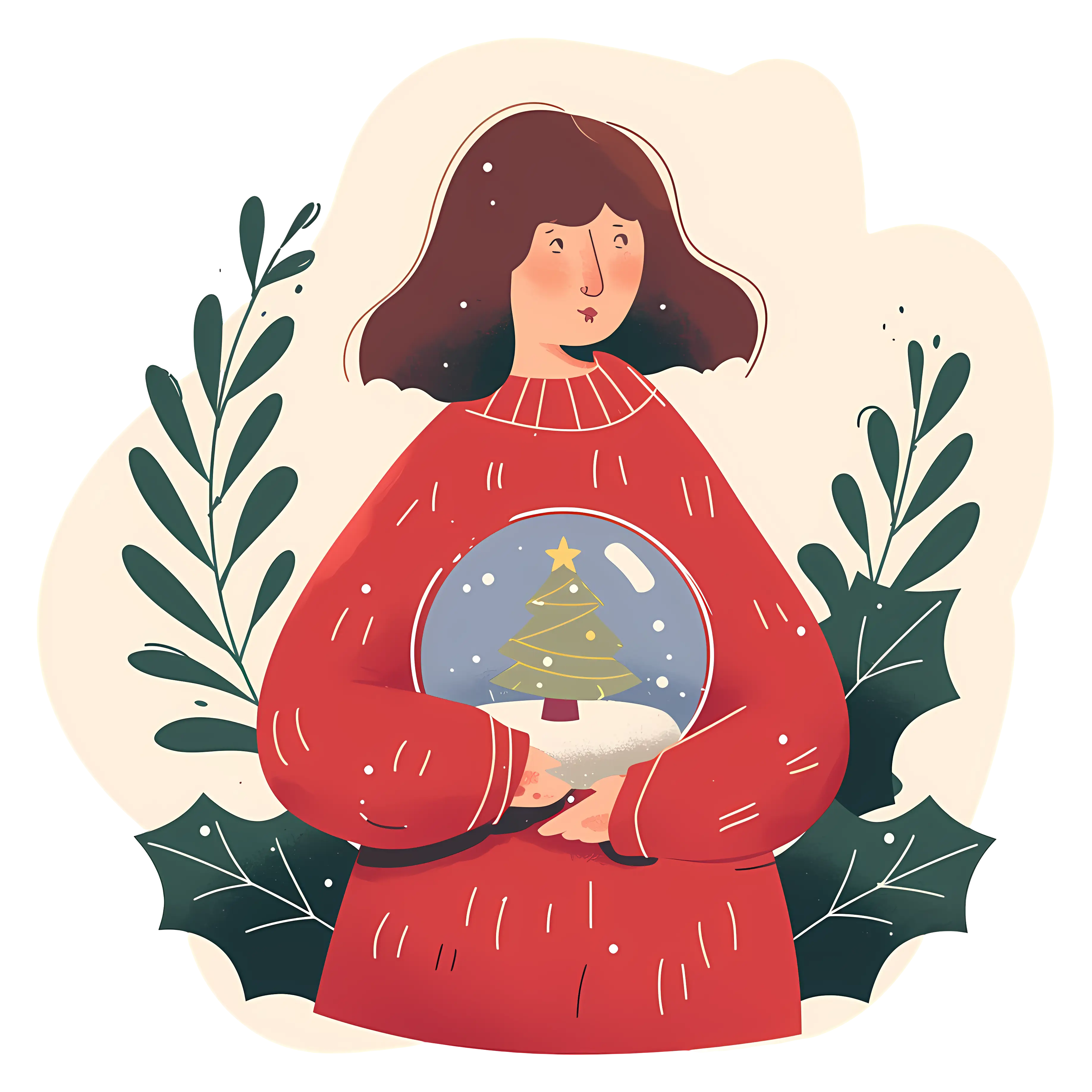 Woman Holding a Festive Christmas Snow Globe