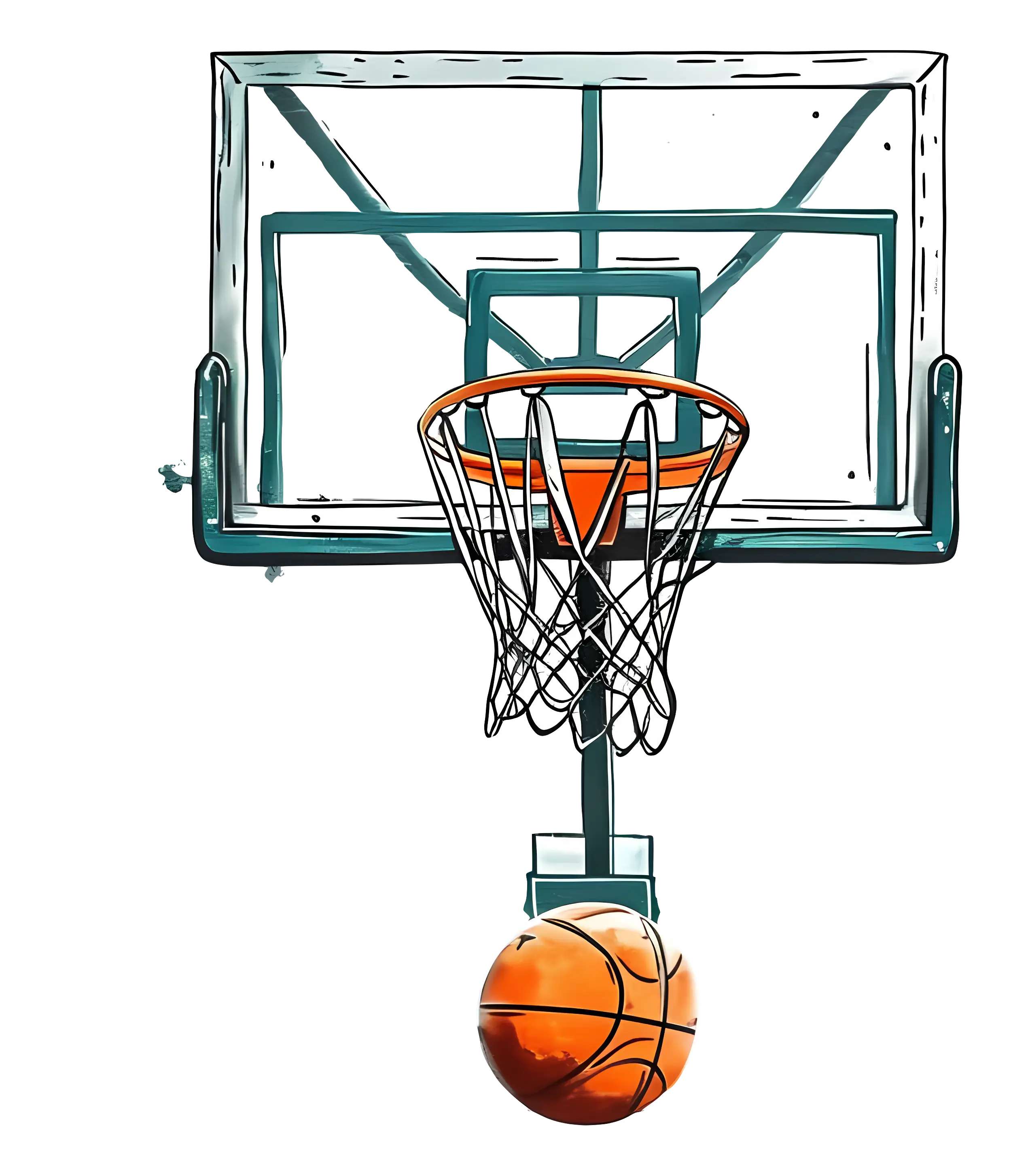Basketball and Hoop in Action Illustration
