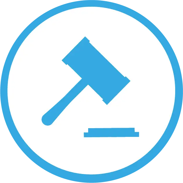 Court Gavel Icon in Blue Circle