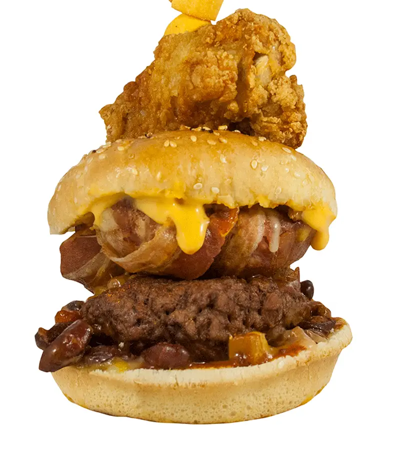 Stacked Cheeseburger with Fried Chicken