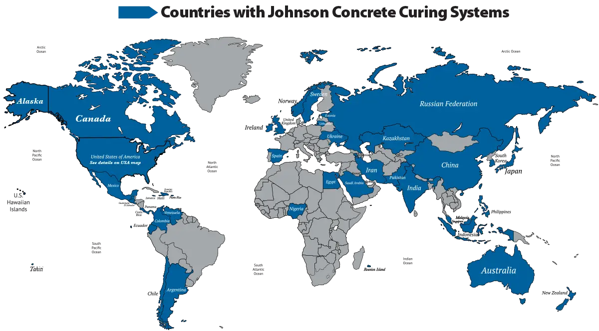 World Map with Johnson Concrete Curing Systems