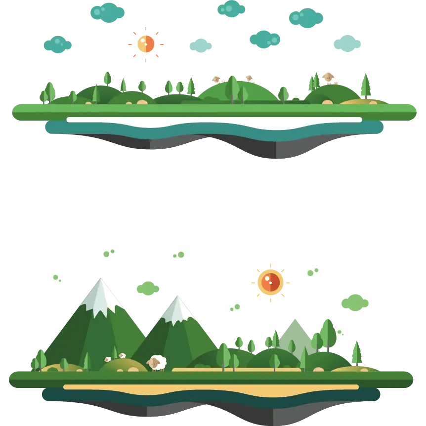 Floating Landscape with Green Hills and Mountains