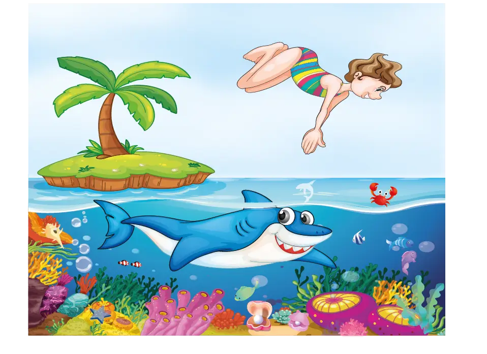 Underwater Scene with Shark and Swimmer