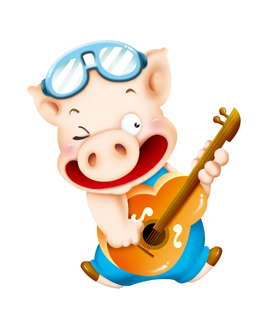 Fun Cartoon Pig Playing Guitar