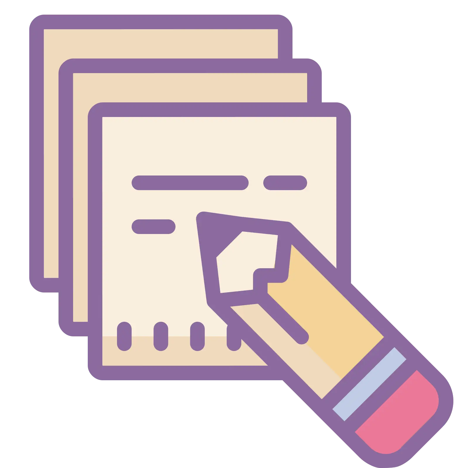 Paper and Pencil in Flat Cartoon Style