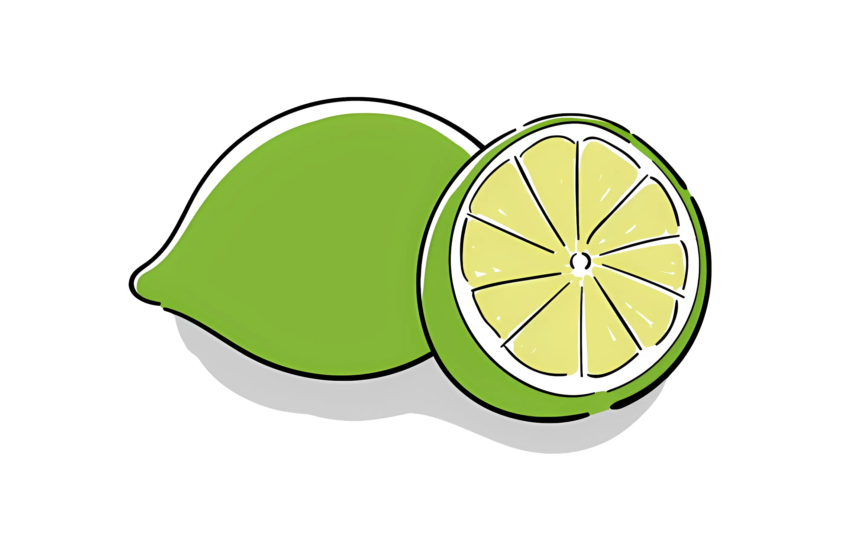 Fresh Green Lime Slice and Whole Lime Illustration