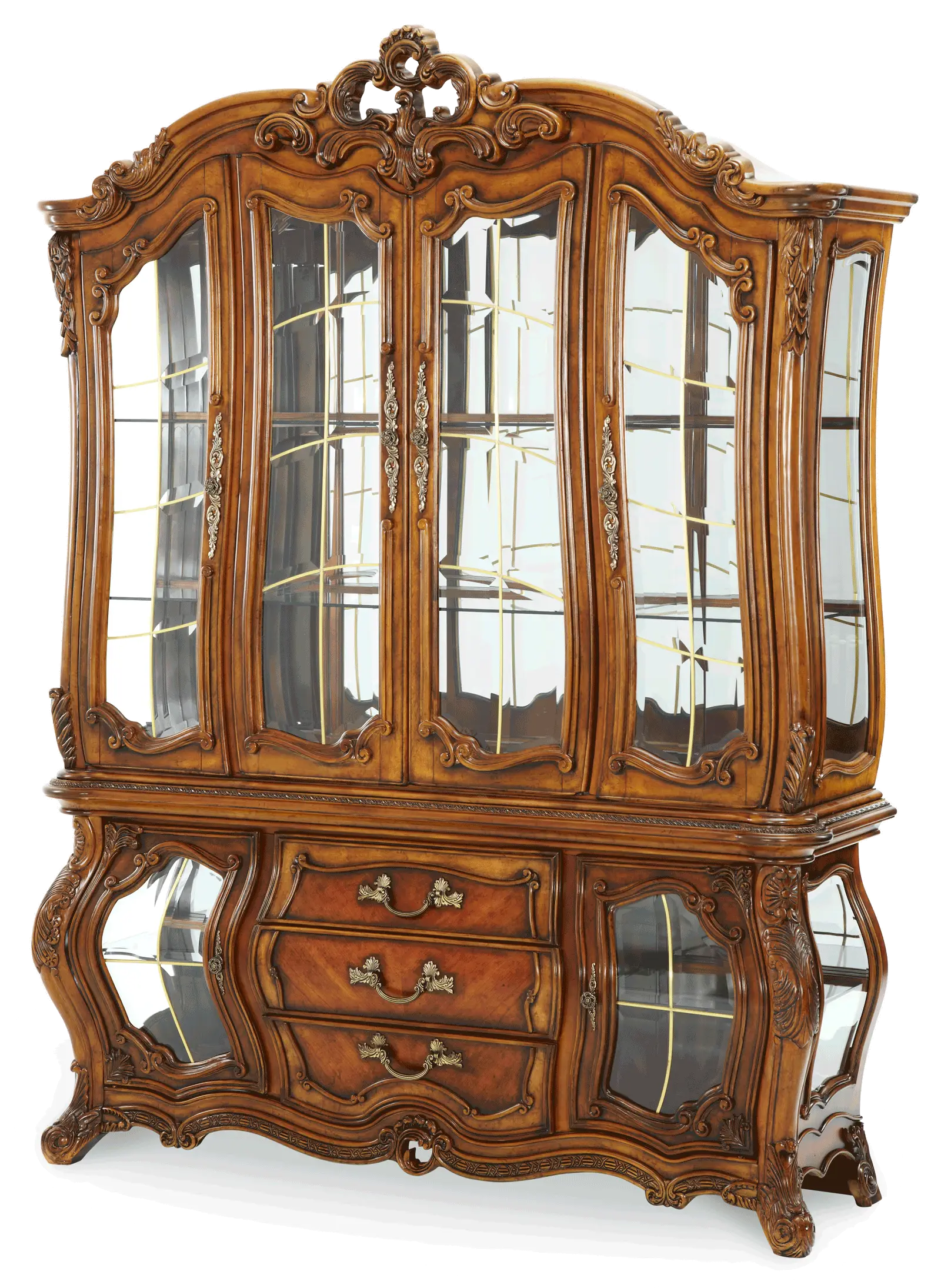 Antique Wooden Display Cabinet with Ornate Detailing