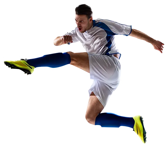 Soccer Player Performing Mid-Air Action