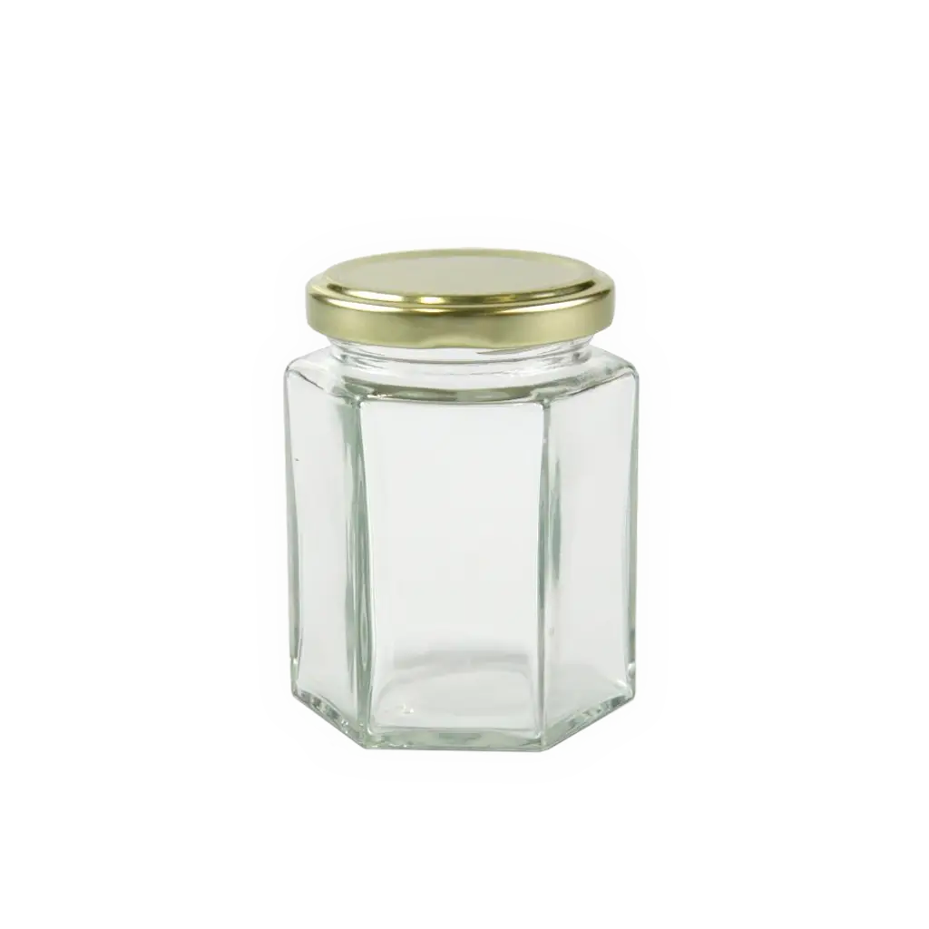 Clear Hexagonal Glass Jar with Gold Lid