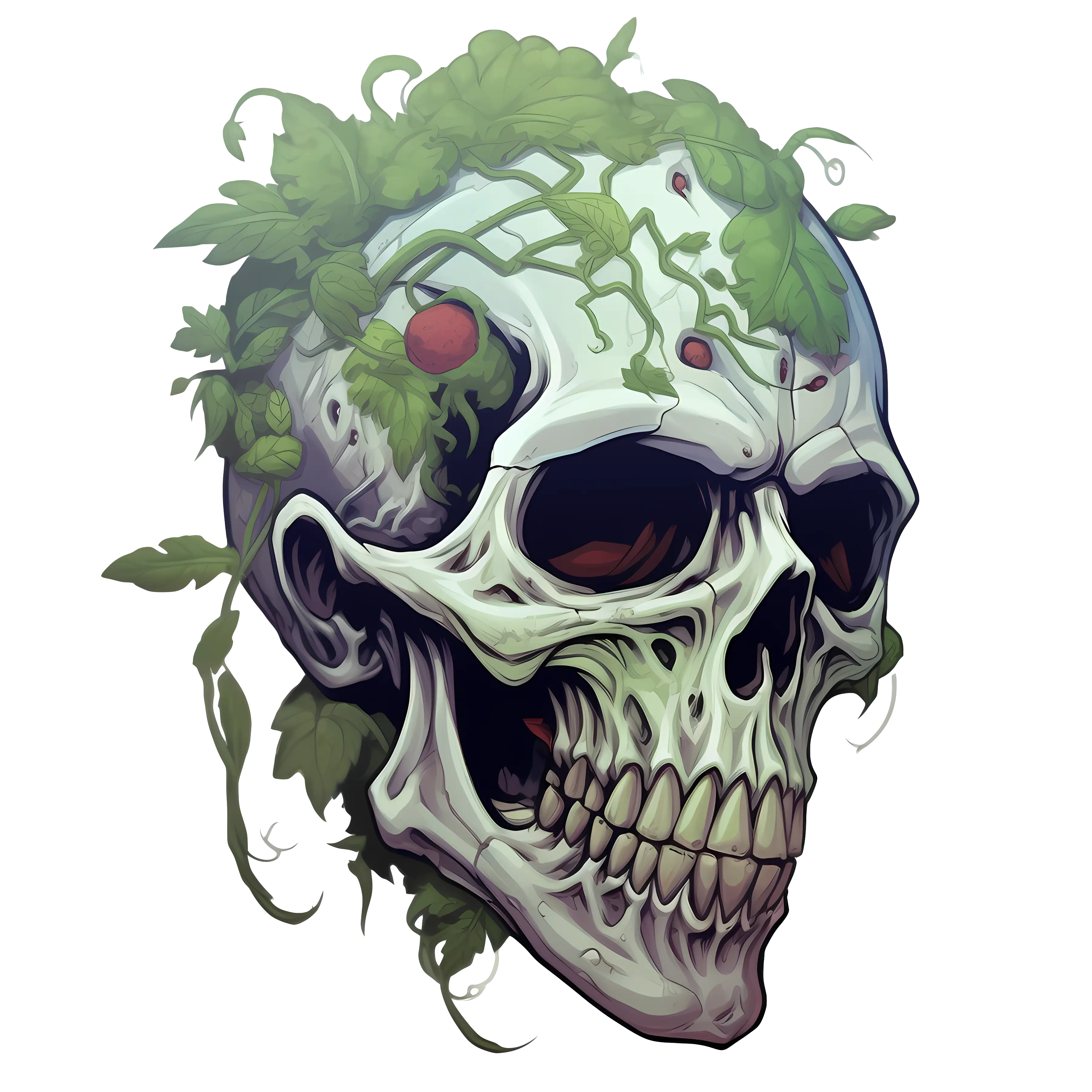 Illustration of Skull with Plant Vines