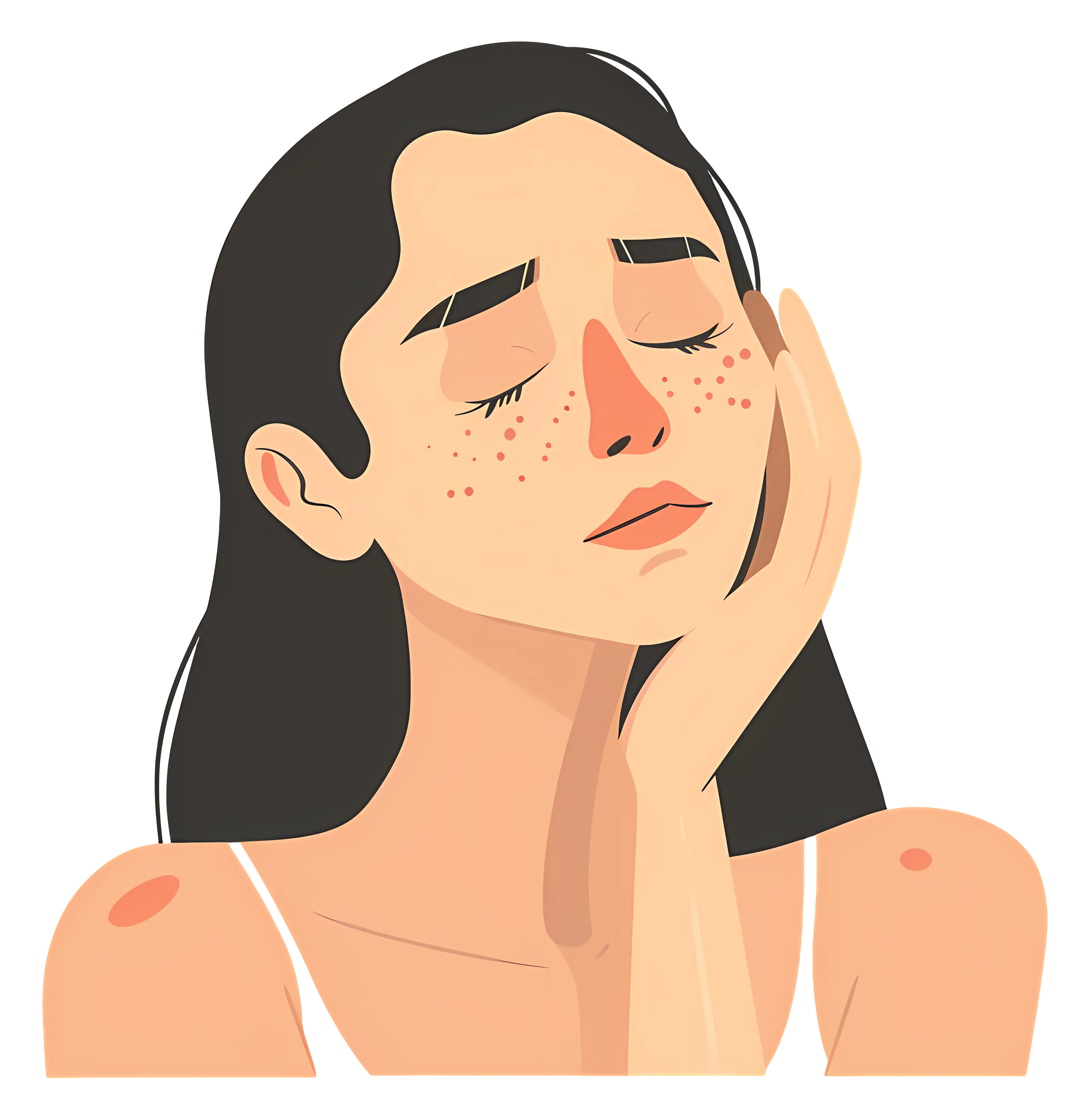 Pensive Woman with Freckles Illustration