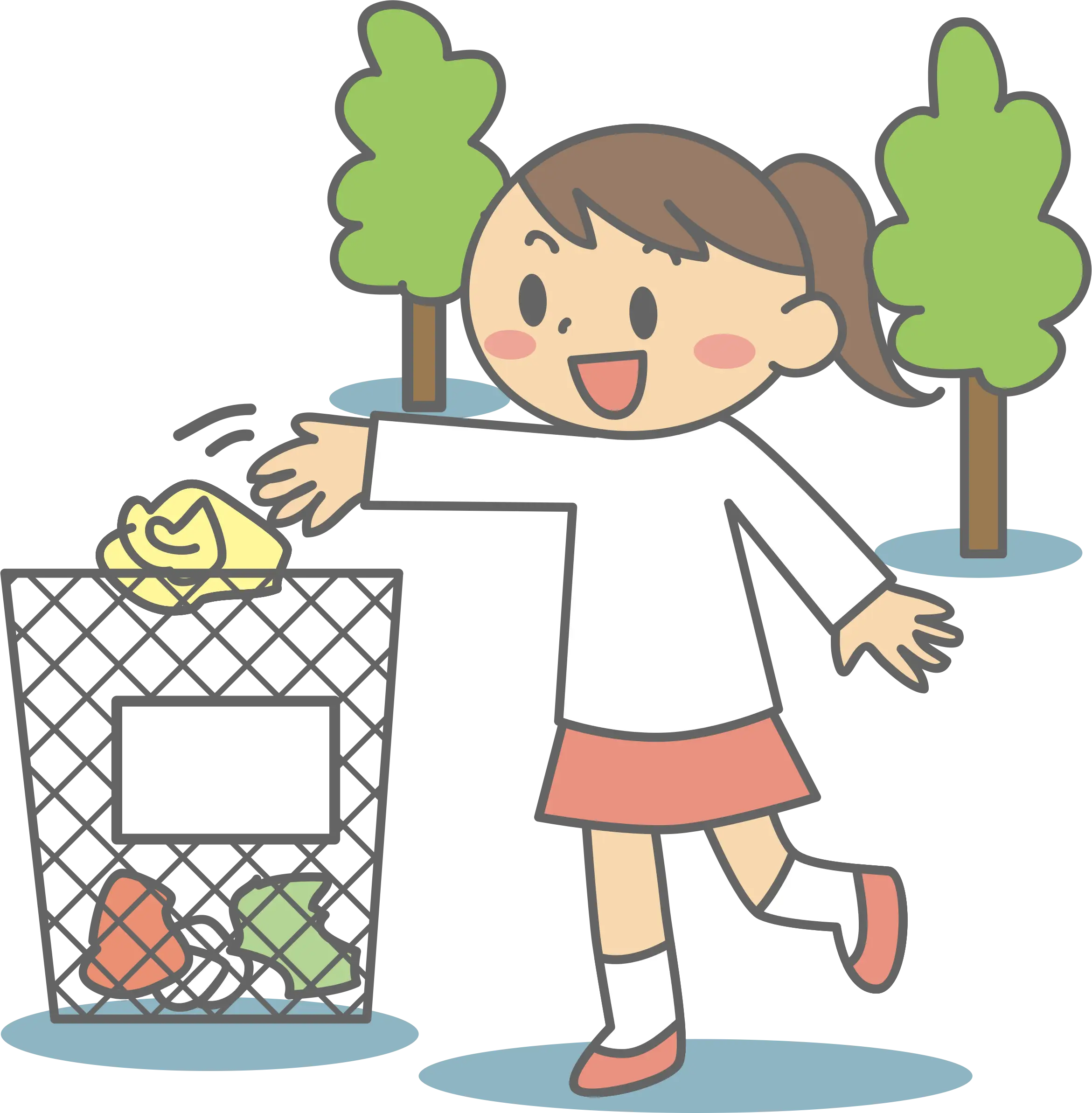 Girl Throwing Trash in Park