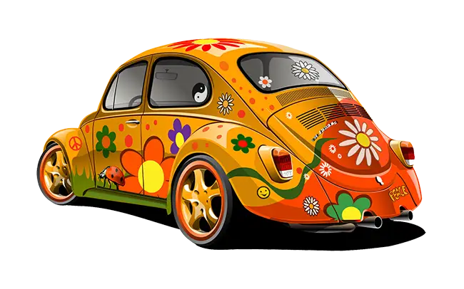 Flower-Patterned Vintage Car in Retro Style
